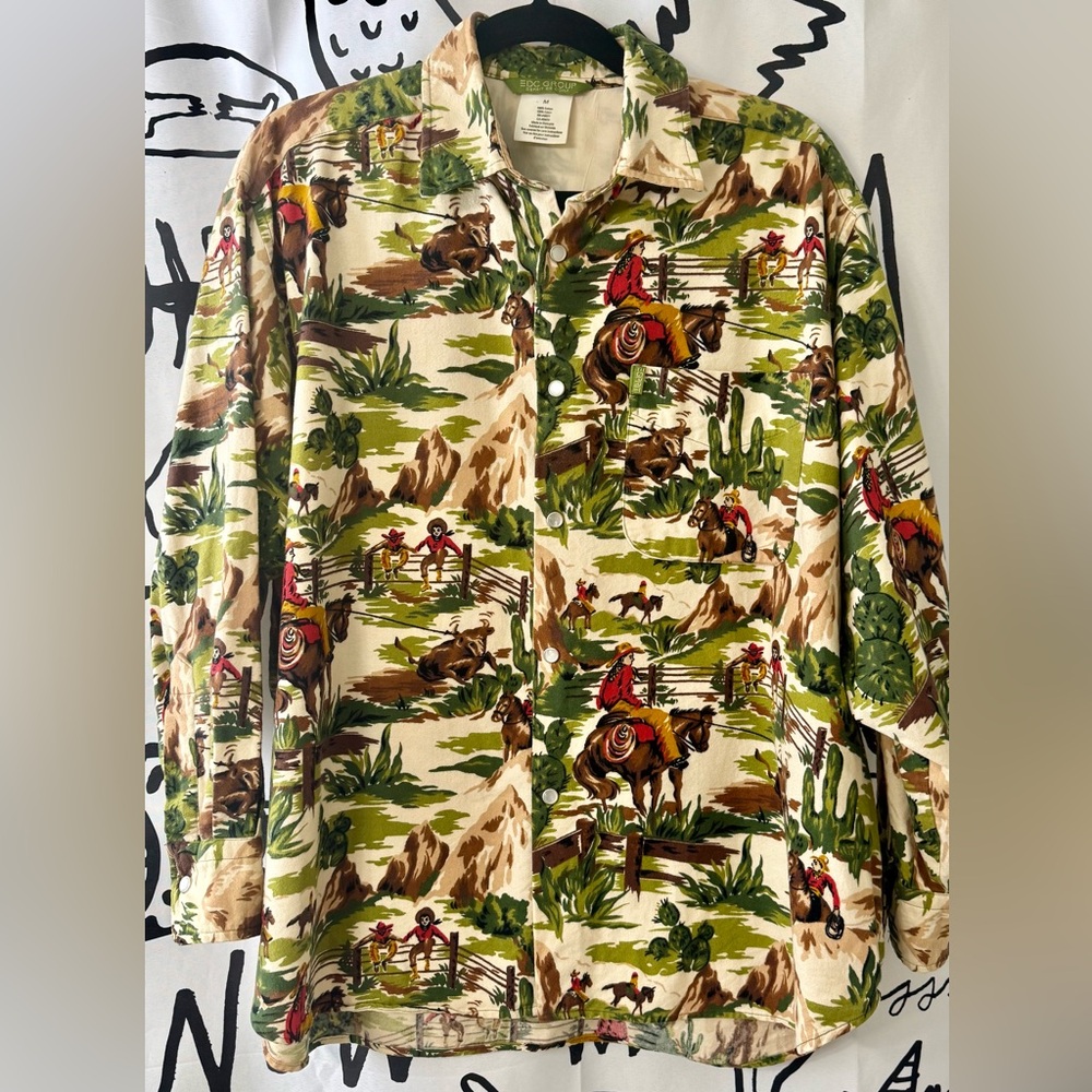 Western Cowboy Print Button Down Shirt Esprit De Corp